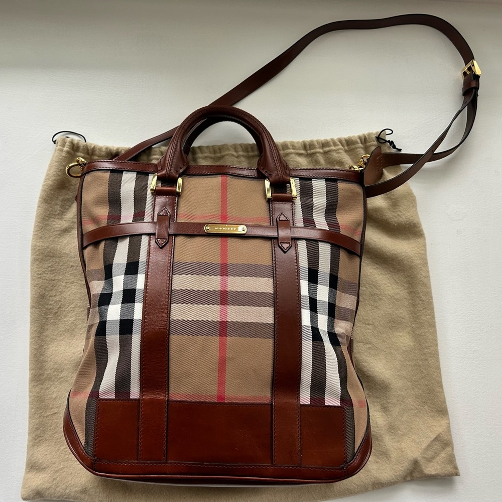 Burberry Beige/Tan House Check Canvas and Leather Tote
